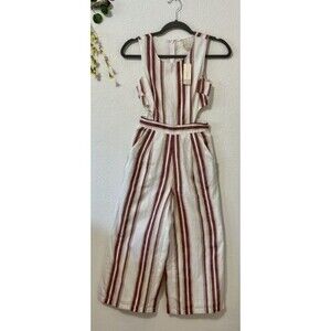 NWT Japna Women Size XS Wide Leg Striped Cutout Linen Blend Jumpsuit Boho
